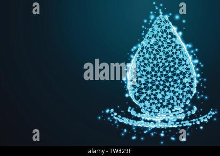 water splash and water drop, Abstract 3d polygonal wireframe airplane on blue night sky with dots and stars. illustration or background Stock Vector