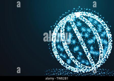 Vector earth globe illustration. Polygonal planet. Low poly design. Abstract 3d polygonal wireframe airplane on blue night sky with dots and stars. il Stock Vector