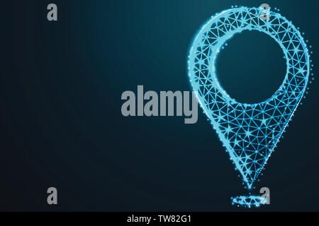 map point, Abstract 3d polygonal wireframe airplane on blue night sky with dots and stars. illustration or background Stock Vector