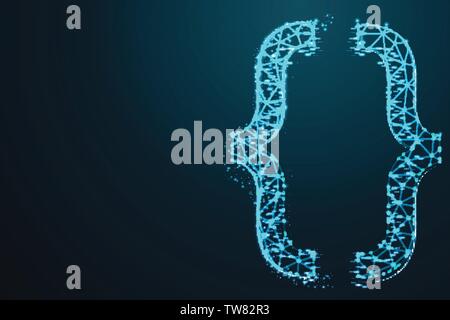 digital code, Abstract 3d polygonal wireframe airplane on blue night sky with dots and stars. illustration or background Stock Vector