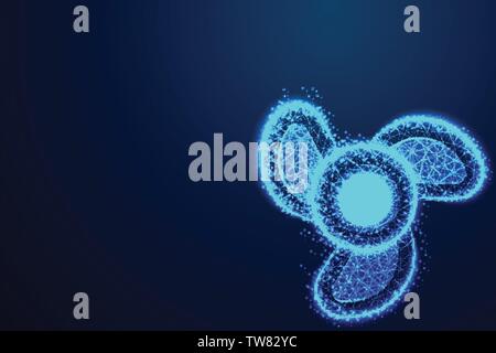 propeller ship, plane, drone. Abstract low poly, Triangle, dot, line, polygon. Shine blue background, Vector illustration Stock Vector