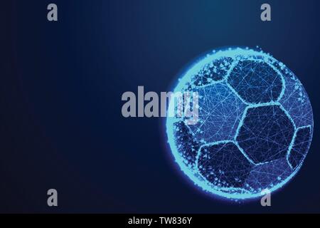 ball, football team, Abstract low poly, Triangle, dot, line, polygon. Shine blue background, Vector illustration Stock Vector