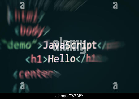Javascript code computer language programming internet text editor components on display screen Stock Photo
