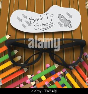 Realistic Back to School Title Poster Design in a Blackboard with School Items in a Background. Editable Vector Illustration Stock Vector