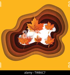 Autumn leaves paper cut style background vector illustration Stock Vector