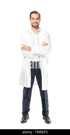 Young pharmacist on white background Stock Photo