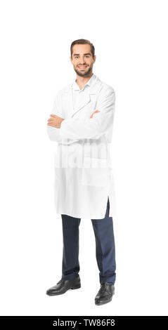 Young pharmacist on white background Stock Photo