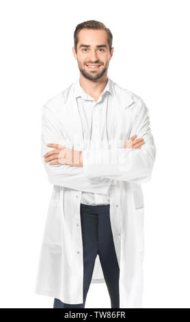 Young pharmacist on white background Stock Photo