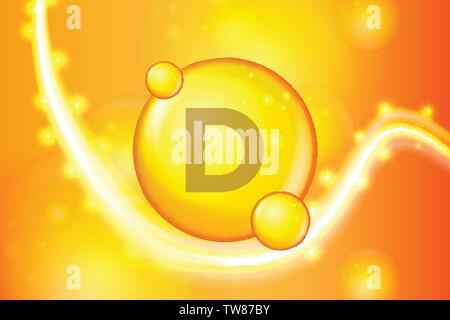 Vitamin D gold shining pill capsule icon . Vitamin complex with Chemical formula. shine gold sparkles. medical and pharmaceutical ads. Vector illustra Stock Vector