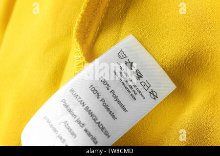 Clothing label with laundry instructions, closeup Stock Photo