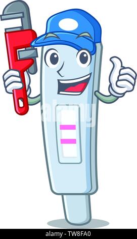 Plumber test pack above the character bathtub Stock Vector