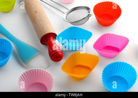 Kitchen utensils for pastries on white background Stock Photo