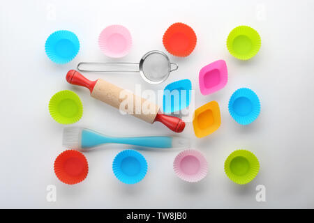 Kitchen utensils for pastries on white background Stock Photo