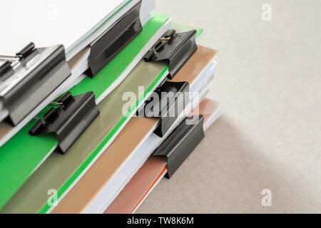 Stack of documents on table in archive, closeup Stock Photo