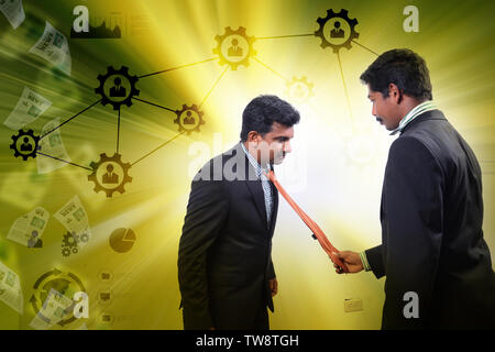 Business man pull the tie Stock Photo