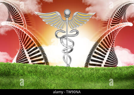 Dna and caduceus sign Stock Photo