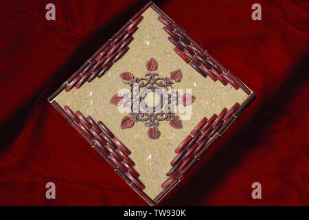 Decorative wedding card on fabrics Stock Photo