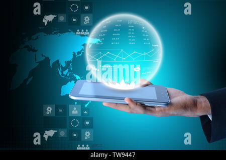 Business man showing the globe Stock Photo