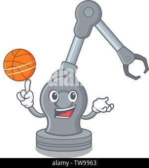 With basketball robotic arm machine isolated on character Stock Vector