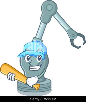 Playing baseball robotic arm machine isolated on character Stock Vector
