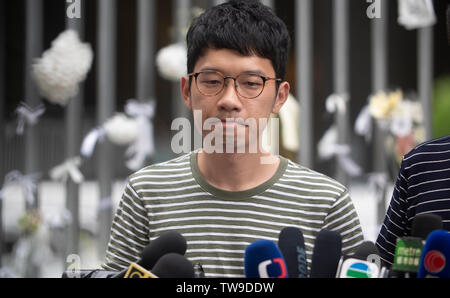 Pro-democracy party activists Nathan Law speak sto the media outside the legislative Council building after Chief Executive of Hong Kong, Carrie Lam spoke at a press conference where she refused to withdraw the anti-extradition bill or resign after 2 million went to the streets two days earlier.