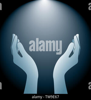 technology hands holding and lighting background Stock Photo