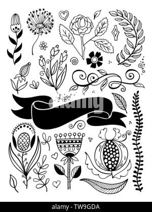 Cute floral page divider doodle illustrations. Simple flower border  silhouette art 20434472 Vector Art at Vecteezy