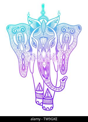 tribal ornament, indian vintage graphic ethnic elephant tattoo Stock Vector