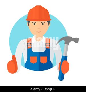 Portrait of a young worker. Builder in a helmet Stock Vector