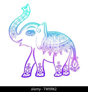 tribal ornament, indian vintage graphic ethnic elephant tattoo Stock Vector