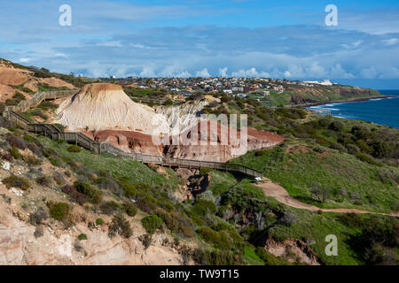 The iconic rock formations and boardwalk at Sugarloaf rock Hallett Cove South Australia on 19th June 2019 Stock Photo