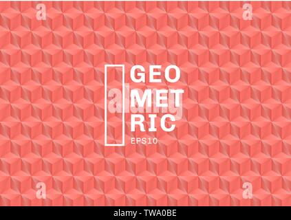 Abstract 3D coral color polygons pattern background and texture. Geometric triangles shape pink color. You can use for template cover design, book, we Stock Vector