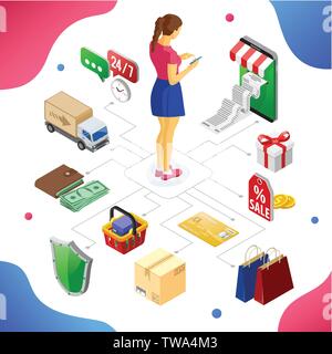 Internet Shopping Online Payments Isometric Concept Stock Vector