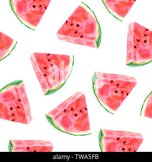Watercolor tropical seamless pattern with watermelon isolated on a white background Stock Photo