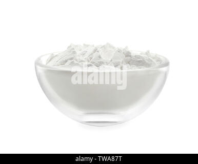 Bowl with corn starch on white background Stock Photo