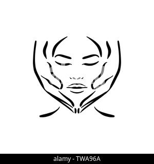 Vector hand drawn illustration of spa face massage for woman on white background Stock Vector