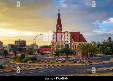 Dramatic sunset above Christchurch, Windhoek, Namibia Stock Photo