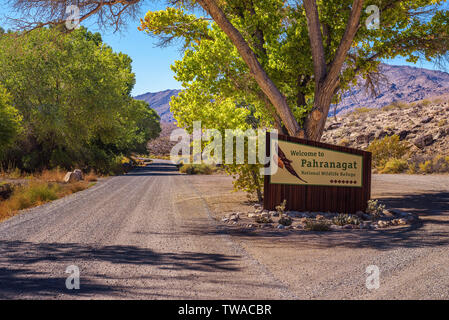 Welcome sign at the entrance to Pahranagat National Wildlife Refuge in Nevada Stock Photo