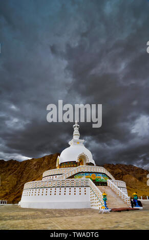 Shanti Stupa, Buddhist white-domed stupa  or chorten on a hilltop in Chanspa, Leh district, Ladakh, India. Stock Photo