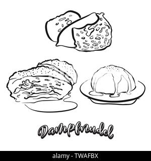 Dampfnudel food sketch on chalkboard. Vector drawing of Sweet bread, usually known in Germany. Food illustration series. Stock Vector