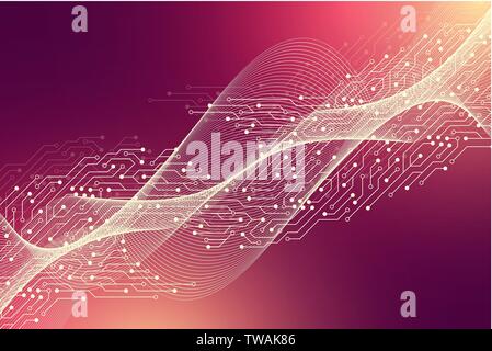 Computer motherboard vector background with circuit board electronic elements. Electronic texture for computer technology, engineering concept Stock Vector