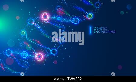 DNA molecule vector illustration or science background. Genetic engineering and editing gene. Sci medical technology conceptual banner. Microscopic Stock Vector