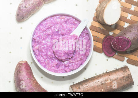 Purple potato yam porridge Stock Photo