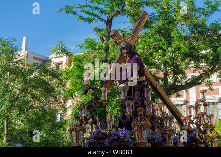 First departure from the penitence station of our Father Jesus of the Humility of the brotherhood of the hill of the eagle, holy week of Seville. Stock Photo