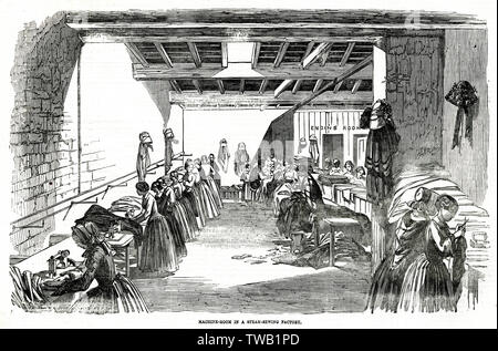 Steam sewing factory 1854 Stock Photo