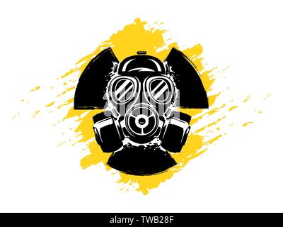 Sign of radioactivity with gas mask grunge vector illustration. Concept of pollution and danger. Radioactive sign. Radioactive hazard. Radioactive tox Stock Vector