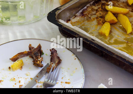 Table in the home after completing lunch Stock Photo