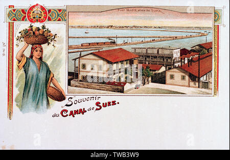 Souvenir postcard of Port Tewfik, Suez Canal, Egypt Stock Photo
