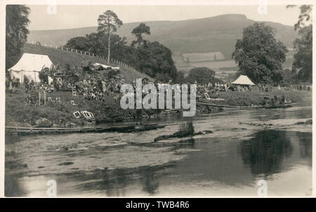 Fly Fishing competition on the River Usk, Brecon, Wales Stock Photo