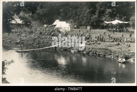 Fly Fishing competition on the River Usk, Brecon, Wales Stock Photo